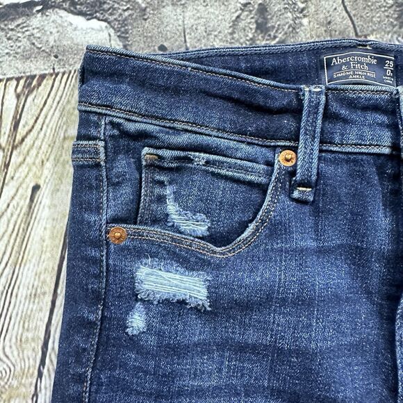 Abercrombie & Fitch Jeans Womens 0R/25‎ Blue Simone High-rise Ankle Distressed - Picture 4 of 14